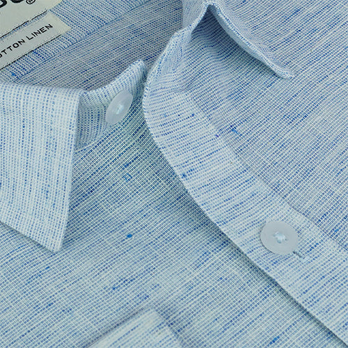 Men's Cotton Linen Plain Solid Full Sleeves Shirt (Blue)