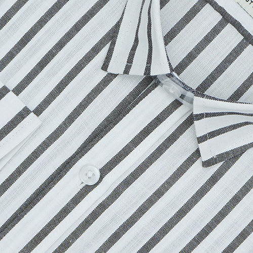 Men's Cotton Linen Breton Striped Full Sleeves Shirt (White)