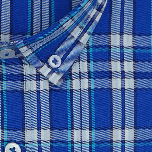 Men's 100% Cotton Tartan Plaid Checkered Full Sleeves Shirt (Blue) FSF408147_2