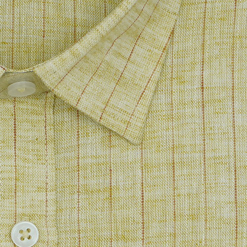 Men's Cotton Linen Chalk Striped Full Sleeves Shirt (Yellow)