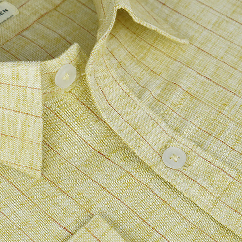 Men's Cotton Linen Chalk Striped Full Sleeves Shirt (Yellow)