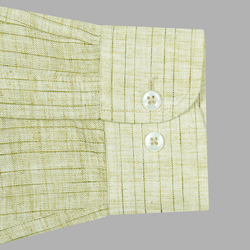 Men's Cotton Linen Wide Pin Striped Full Sleeves Shirt (Olive)