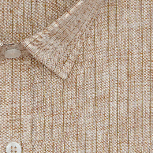Men's Cotton Linen Wide Pin Striped Full Sleeves Shirt (Brown)