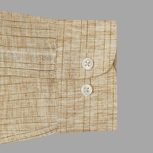 Men's Cotton Linen Wide Pin Striped Full Sleeves Shirt (Brown)