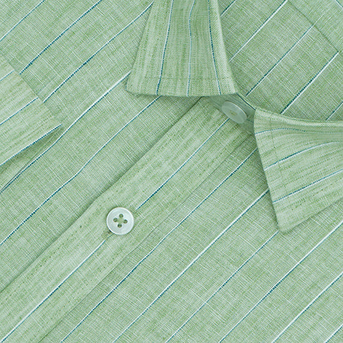 Men's Cotton Linen Wide Pin Striped Full Sleeves Shirt (Green)