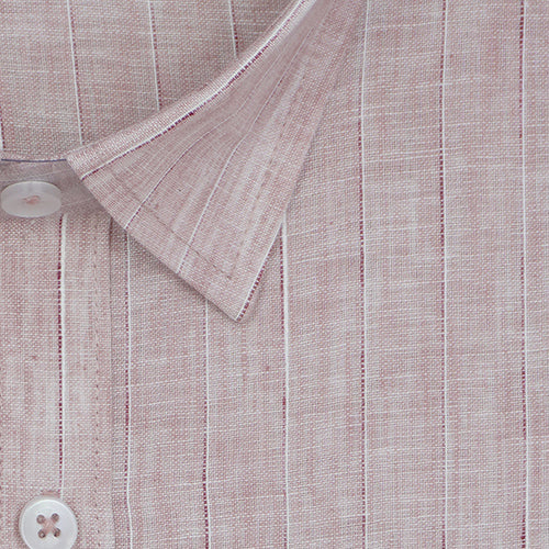 Men's Cotton Linen Wide Pin Striped Full Sleeves Shirt (Mauve)