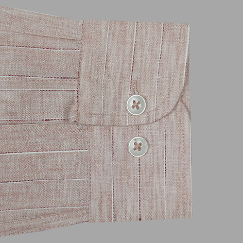 Men's Cotton Linen Wide Pin Striped Full Sleeves Shirt (Mauve)