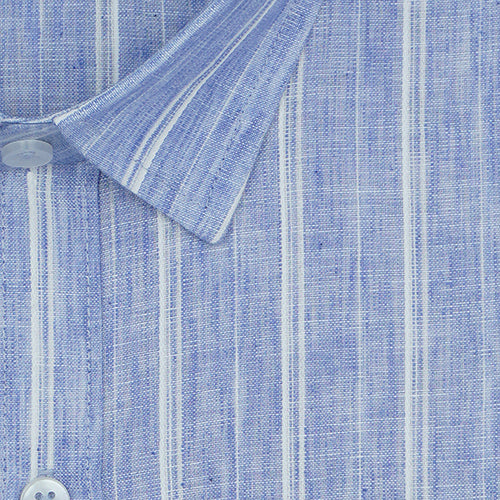 Men's Cotton Linen Balanced Striped Full Sleeves Shirt (Blue)
