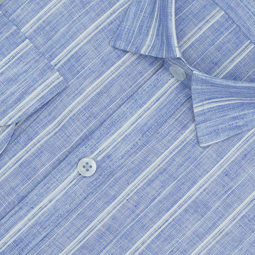 Men's Cotton Linen Balanced Striped Full Sleeves Shirt (Blue)