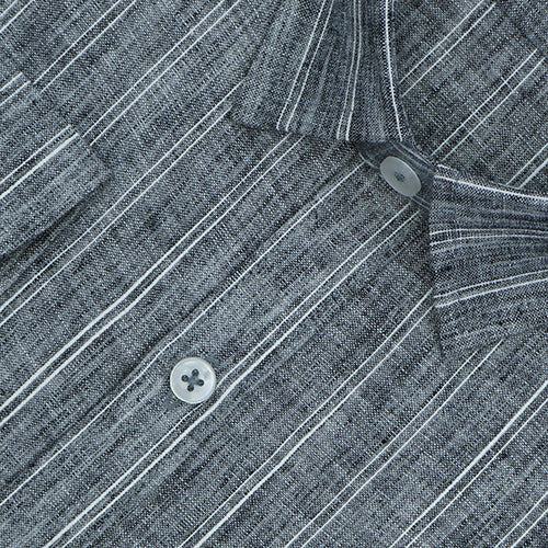 Men's Cotton Linen Shadow Striped Full Sleeves Shirt (Black)
