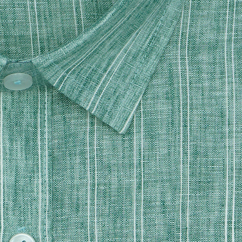 Men's Cotton Linen Shadow Striped Full Sleeves Shirt (Green)