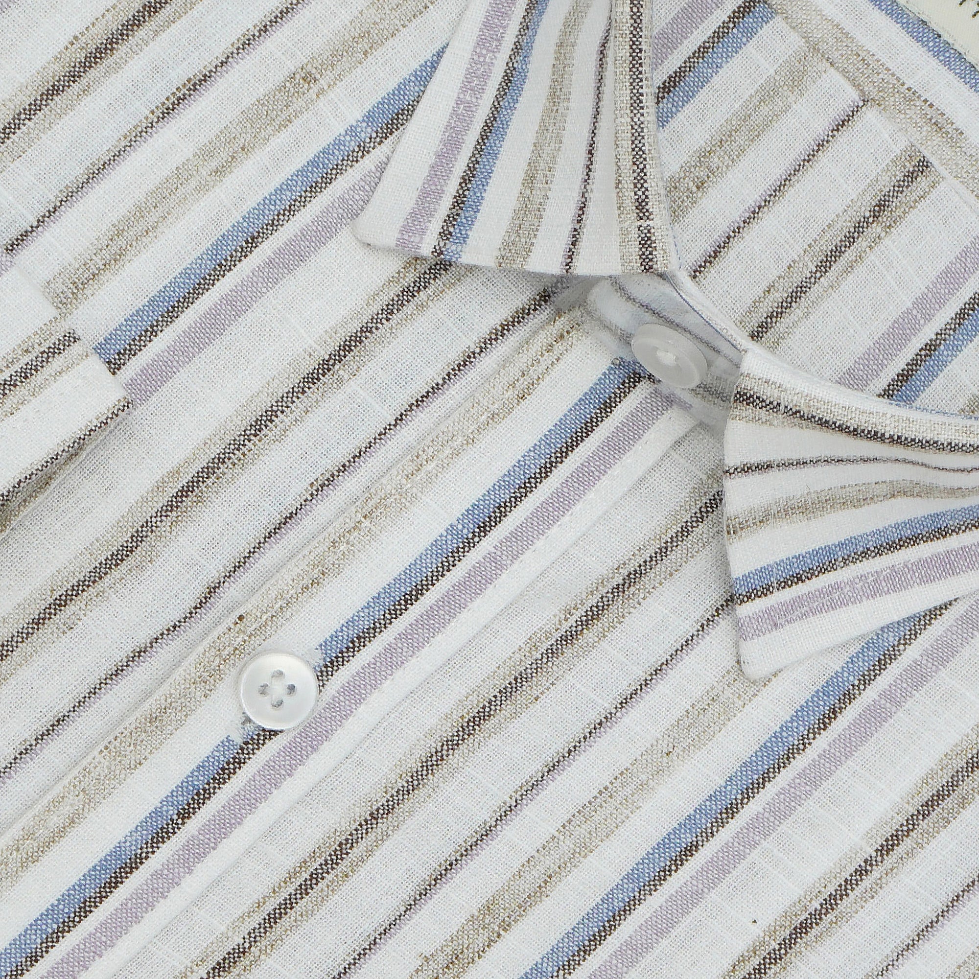 Men's Cotton Linen Striped Full Sleeves Shirts (Brown)