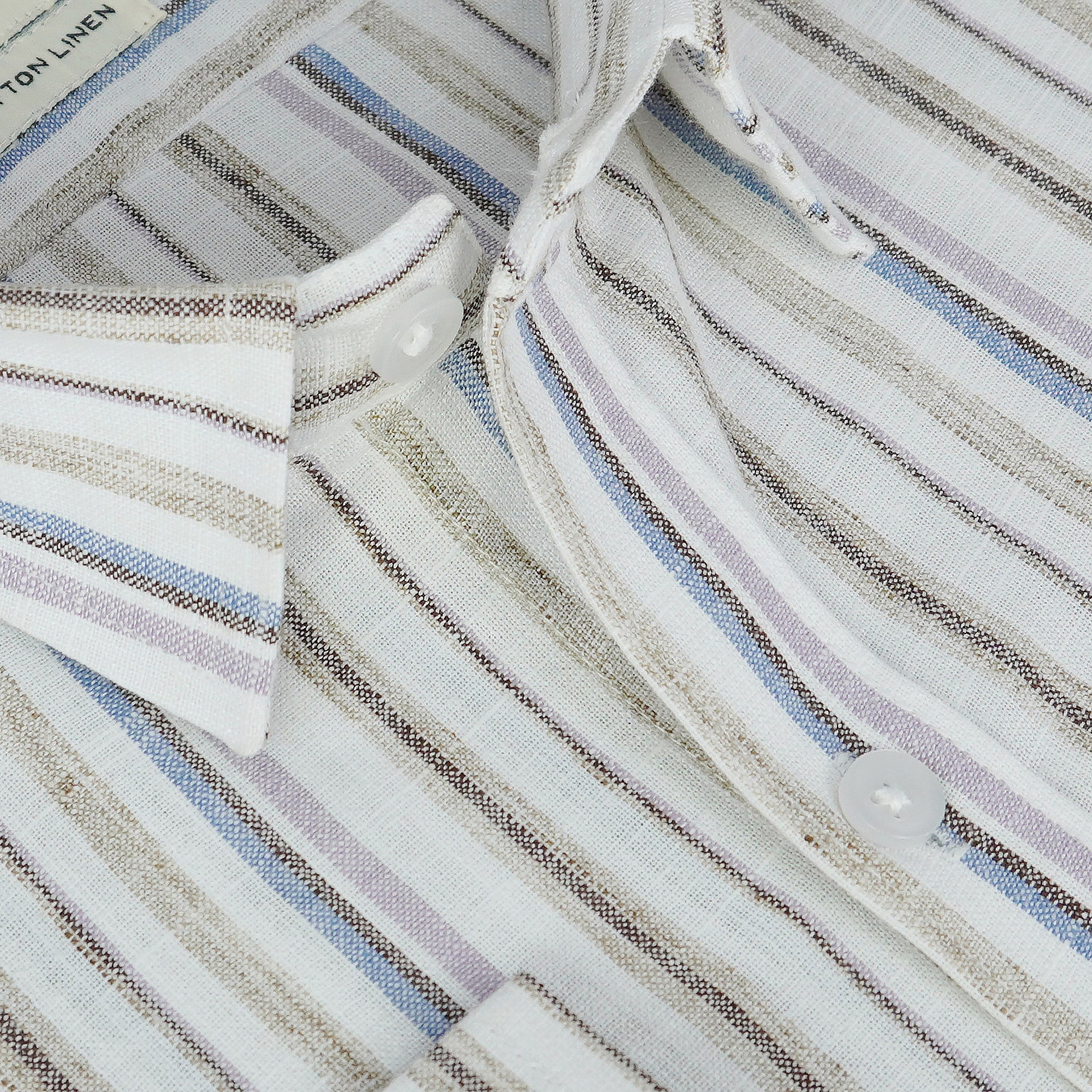 Men's Cotton Linen Striped Full Sleeves Shirts (Brown)