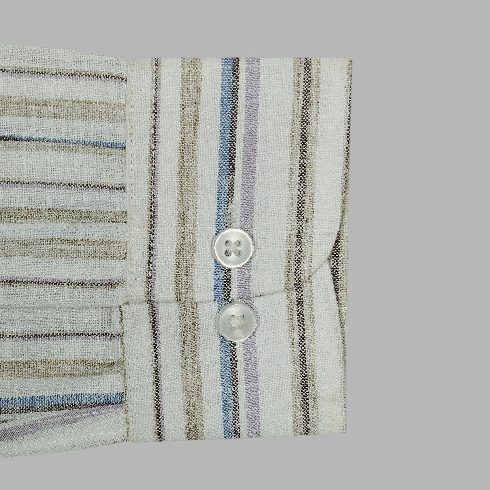 Men's Cotton Linen Striped Full Sleeves Shirts (Brown)