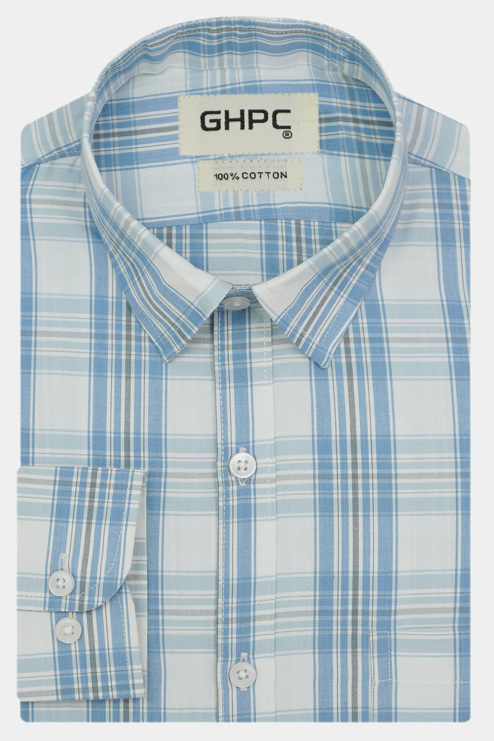 Men's 100% Cotton Checkered Full Sleeves Shirt (Blue)