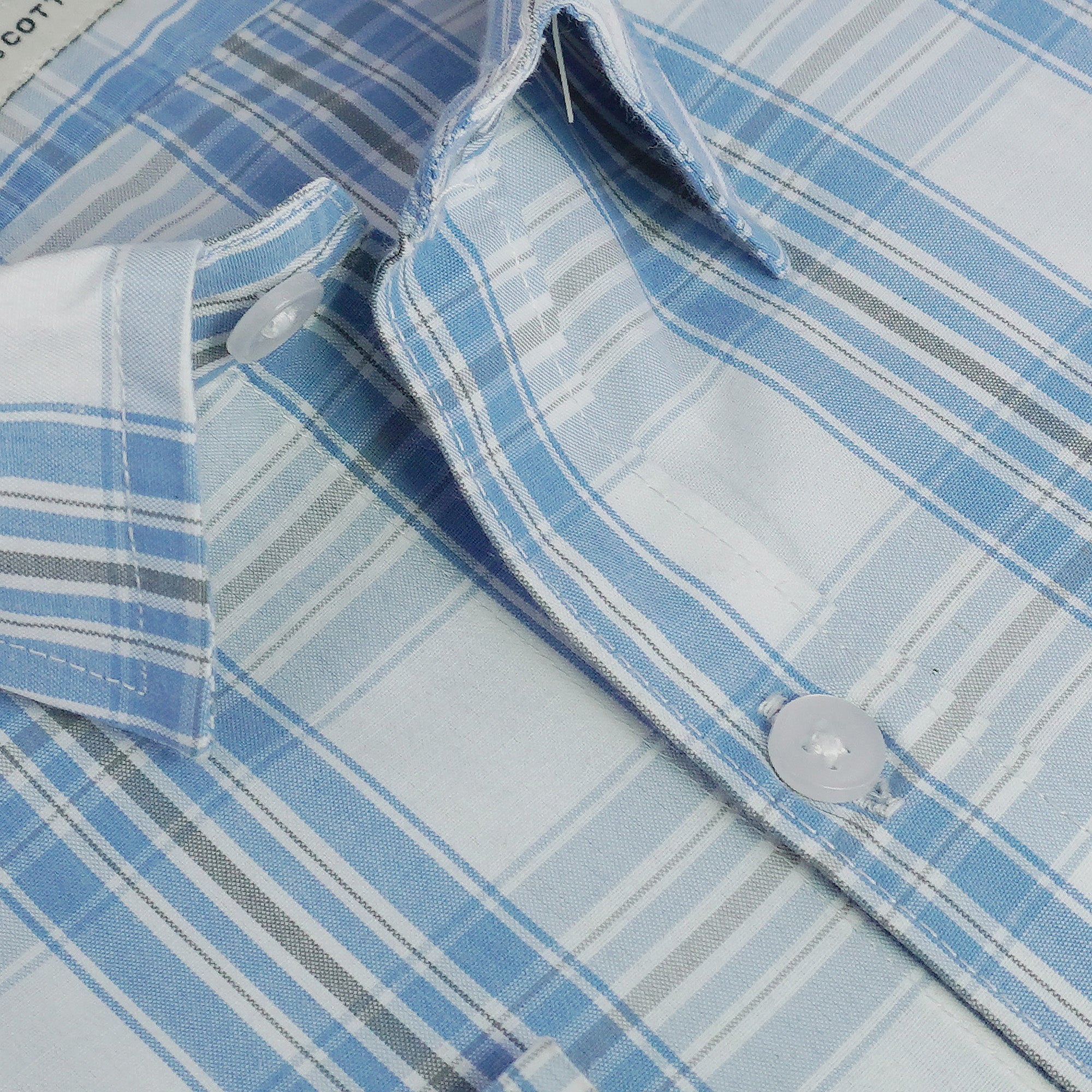 Men's 100% Cotton Checkered Full Sleeves Shirt (Blue)