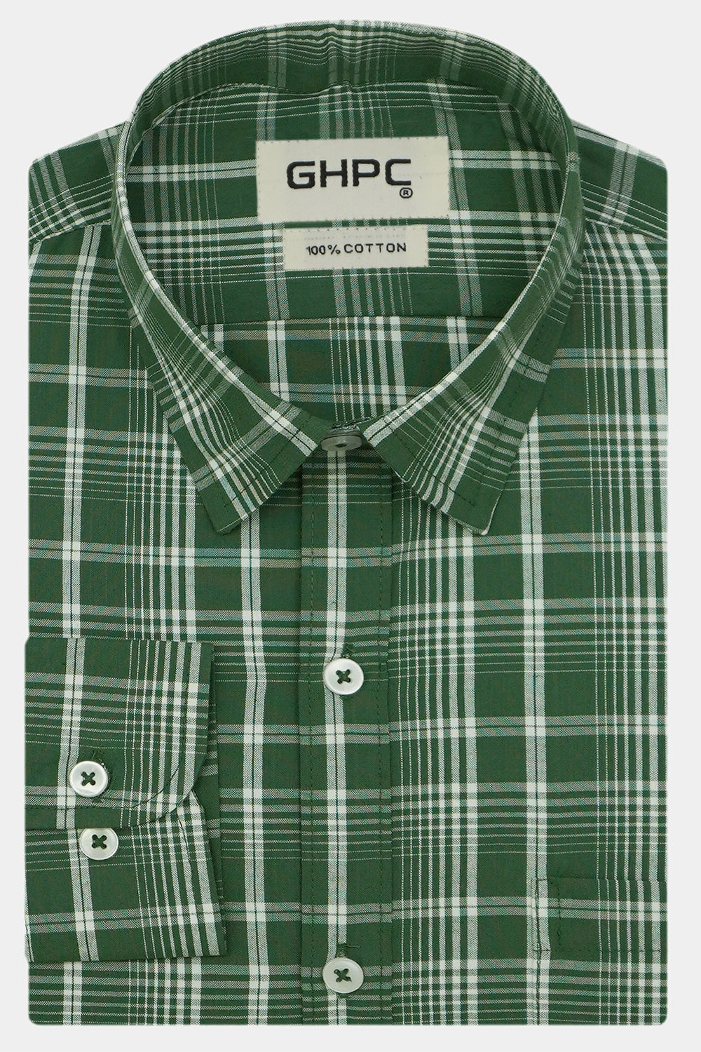Men's 100% Cotton Checkered Full Sleeves Shirt (Green)