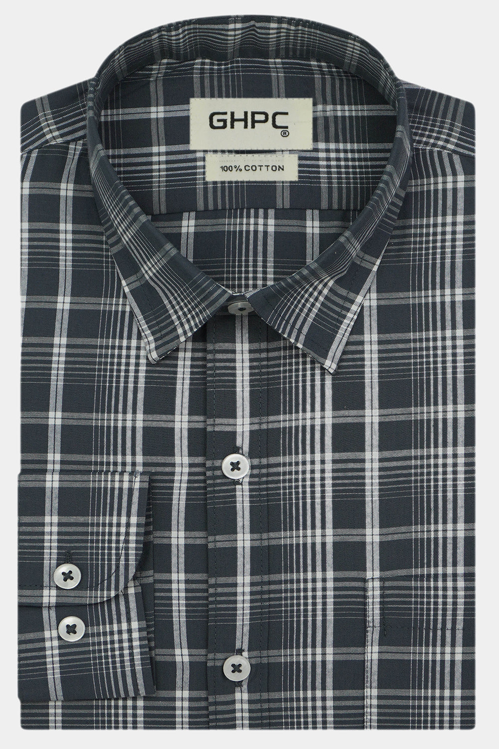 Men's 100% Cotton Checkered Full Sleeves Shirt (Grey)