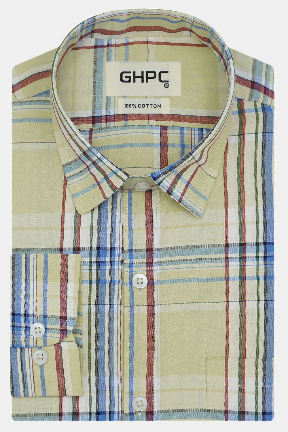 Men's 100% Cotton Checkered Full Sleeves Shirts (Blue)