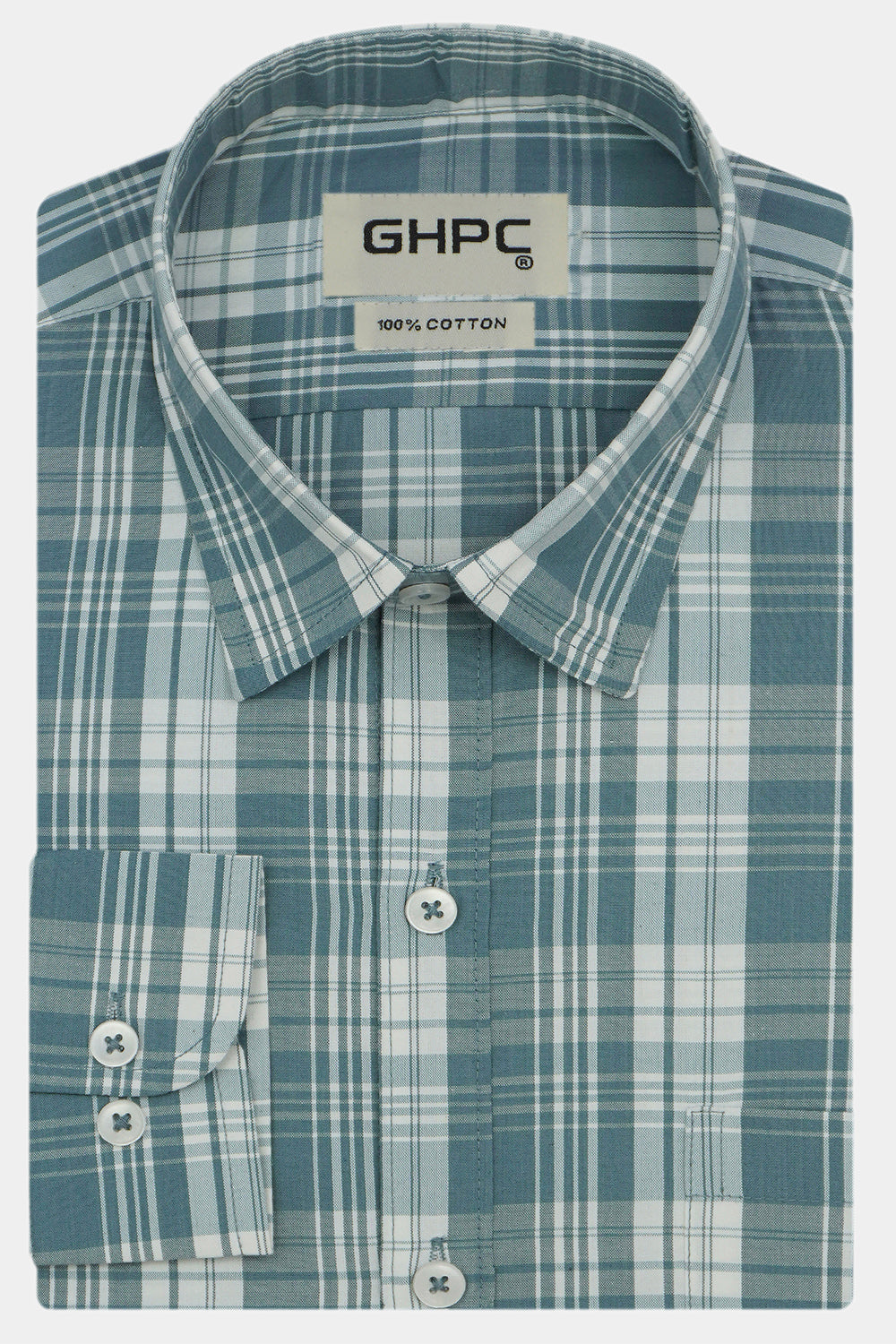 Men's 100% Cotton Checkered Full Sleeves Shirt (Grey)