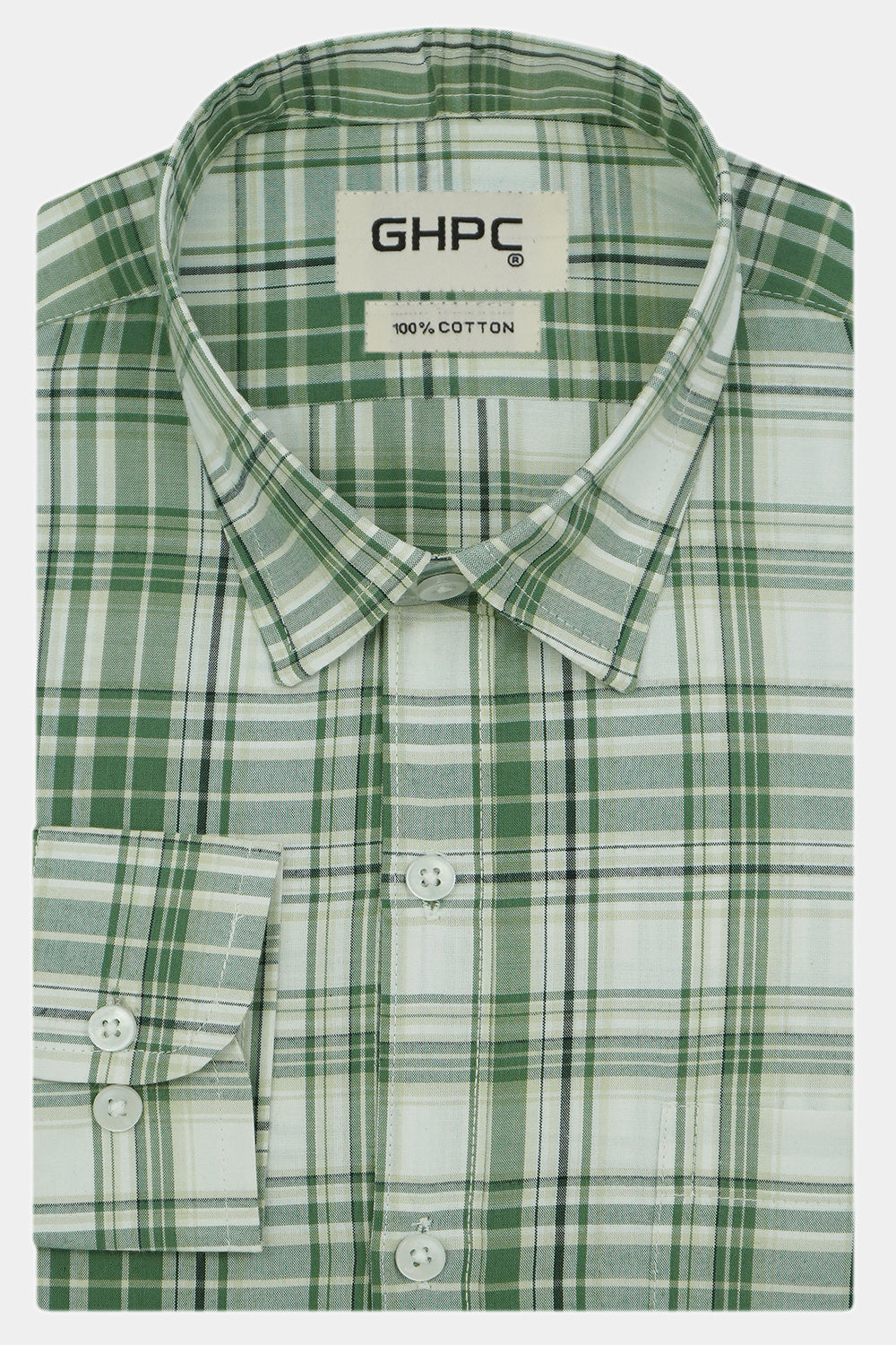 Men's 100% Cotton Checkered Full Sleeves Shirt (Green)