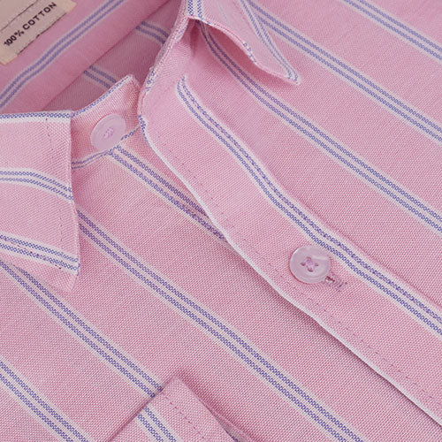 Men's 100% Cotton Shadow Striped Full Sleeves Shirt (Pink) FSF514711_4