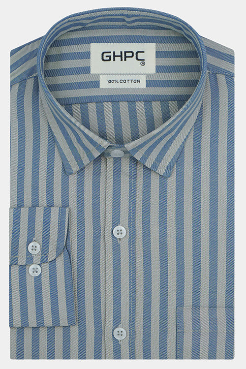 Men's 100% Cotton Bengal Striped Full Sleeves Shirt (Blue) FSF517147_1