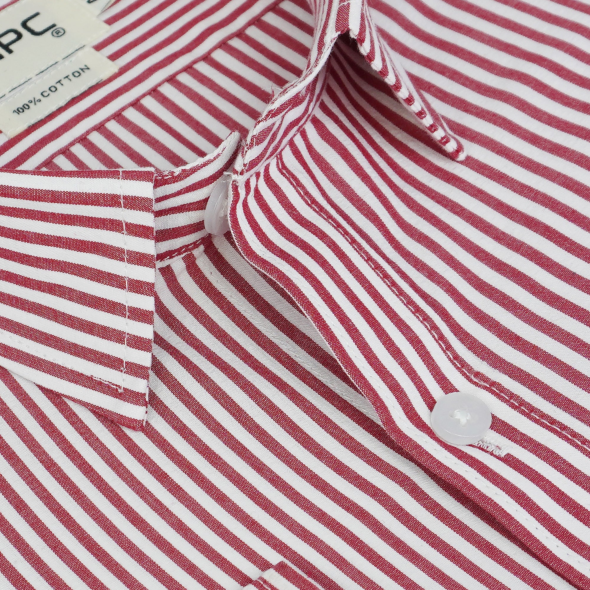 Men's 100% Cotton Striped Full Sleeves Shirts (Red)