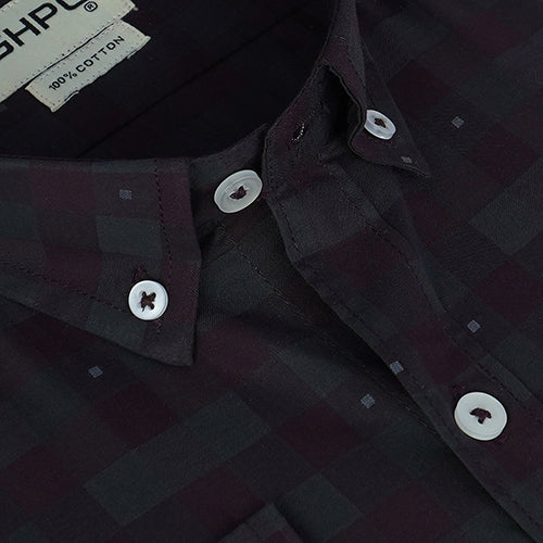 Men's 100% Cotton Gingham Checkered Full Sleeves Shirt (Wine) FSF703437_4