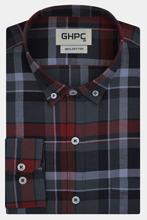 Men's 100% Cotton Plaid Checkered Full Sleeves Shirt (Red) FSF703908_1_013bf53c-032a-4b9d-9bea-60bd15d9fe1a