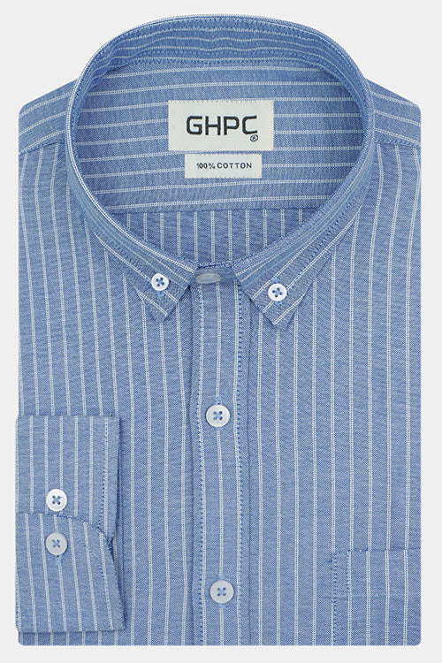 Men's 100% Cotton Chalk Striped Full Sleeves Shirt (Blue) FSF705547_1