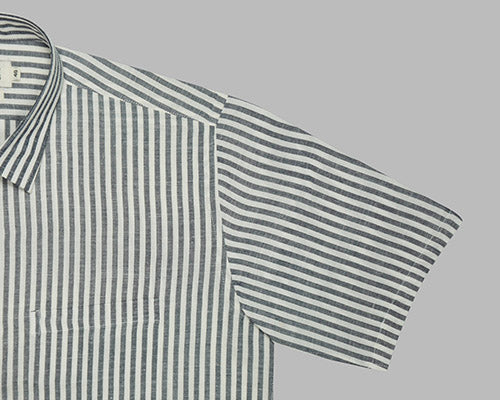 Men's 100% Linen Candy Striped Half Sleeves Shirt (White) FSH1000101_5
