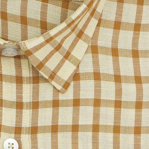 Men's 100% Linen Windowpane Checks Half Sleeves Shirt (Yellow) FSH1000210_2