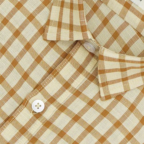 Men's 100% Linen Windowpane Checks Half Sleeves Shirt (Yellow) FSH1000210_3