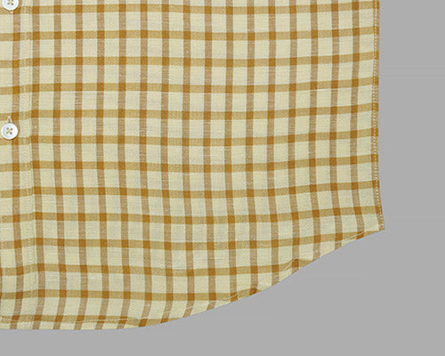 Men's 100% Linen Windowpane Checks Half Sleeves Shirt (Yellow) FSH1000210_6