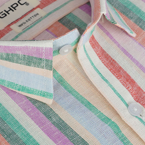 Men's 100% Cotton Roman Striped Half Sleeves Shirt (Multicolor) FSH1000553_4