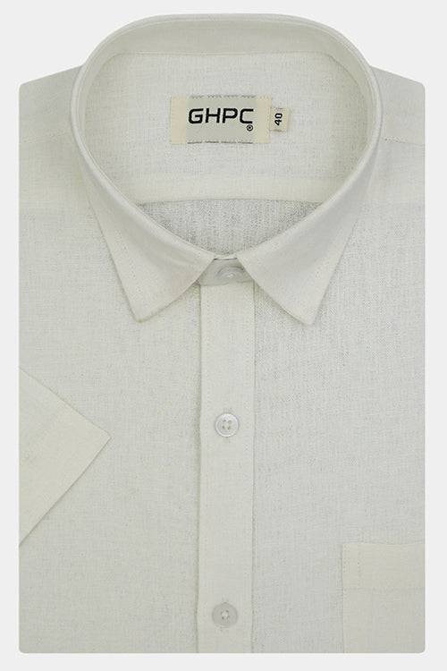 Men's 100% Linen Plain Solid Half Sleeves Regular Fit Formal Shirt (White)