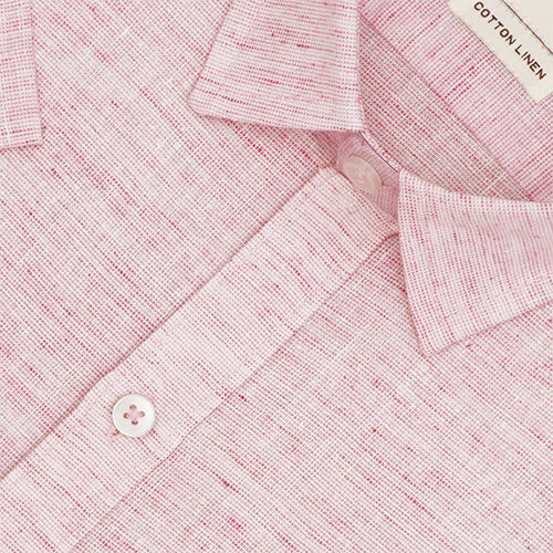 Men's Cotton Linen Plain Solid Half Sleeves Shirt (Pink)