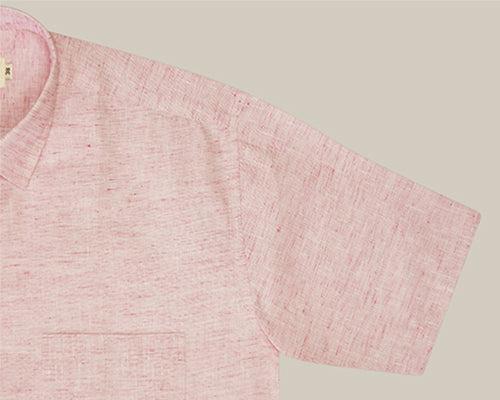 Men's Cotton Linen Plain Solid Half Sleeves Shirt (Pink)