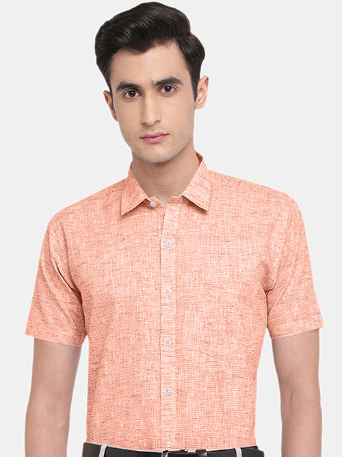 Men's Cotton Linen Plain Solid Half Sleeves Shirt (Orange)