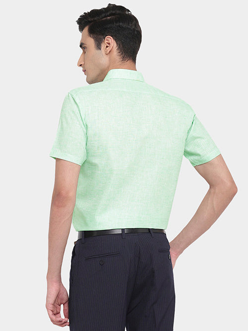 Men's Cotton Linen Plain Solid Half Sleeves Shirt (Sea Green)