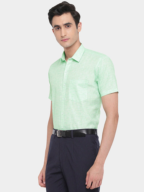 Men's Cotton Linen Plain Solid Half Sleeves Shirt (Sea Green)