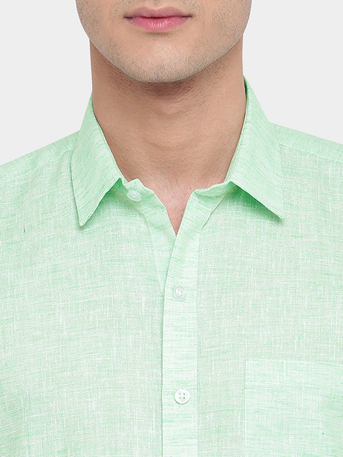 Men's Cotton Linen Plain Solid Half Sleeves Shirt (Sea Green)