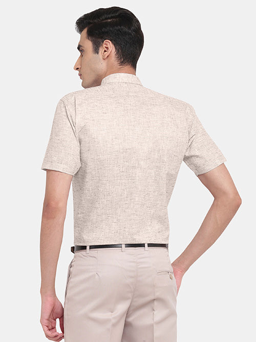 Men's Cotton Linen Plain Solid Half Sleeves Shirt (Brown)
