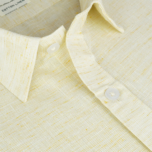 Men's Cotton Linen Plain Solid Half Sleeves Shirt (Gold)