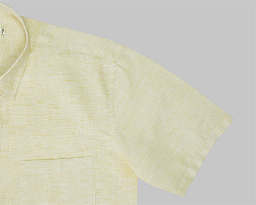 Men's Cotton Linen Plain Solid Half Sleeves Shirt (Gold)