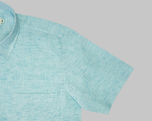 Men's Cotton Linen Half Sleeves Plain Solid Shirt (Aqua)