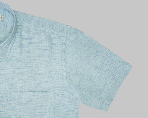 Men's Cotton Linen Half Sleeves Plain Solid Shirt (Blue)