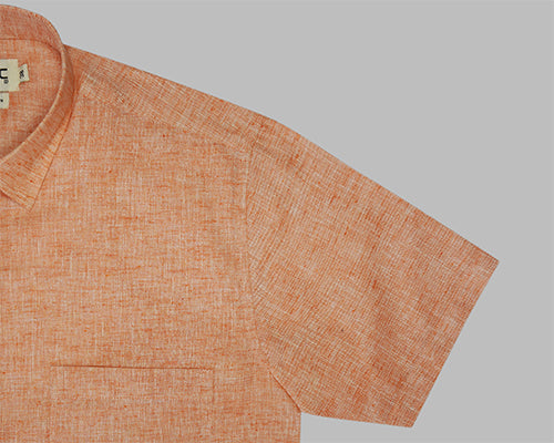 Men's Cotton Linen Plain Solid Half Sleeves Shirt (Orange)