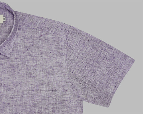 Men's Cotton Linen Plain Solid Half Sleeves Shirt (Purple)